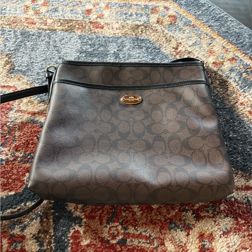 Coach Dark Brown Leather Signature File Bag